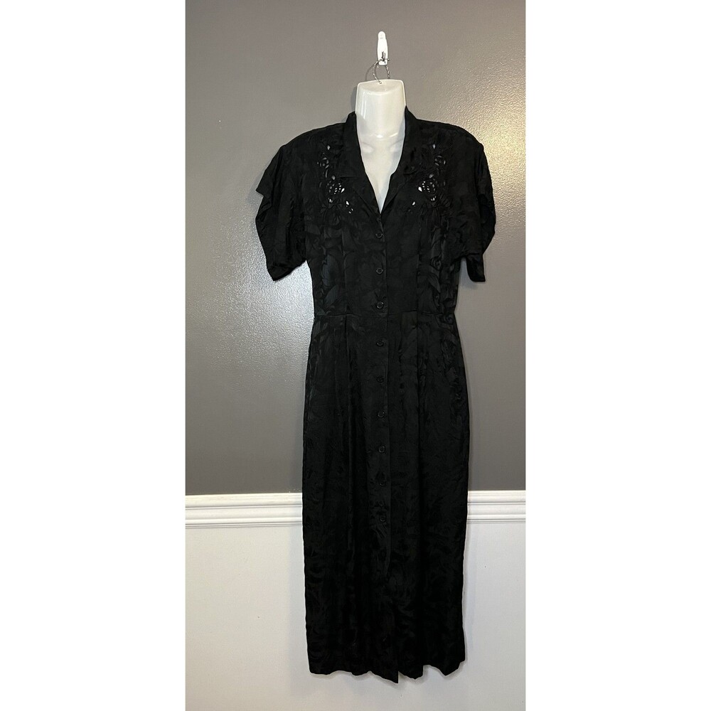 Vintage Lauren Alexandra Dress Womens 8 Silk Floral Button Midi Elegant 90s